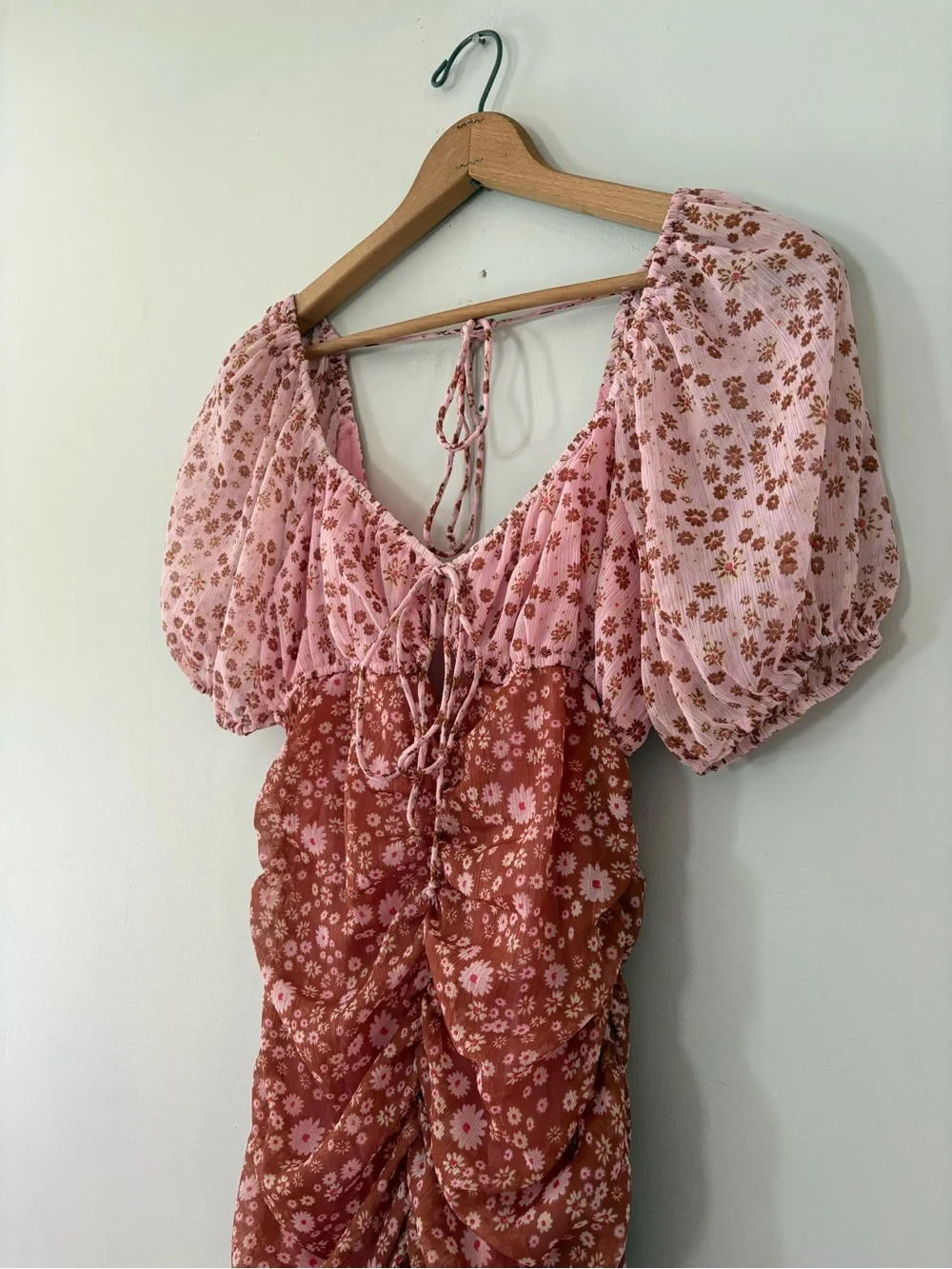 Free People Tessa Floral Pink Ruched Mini Dress Size XS
